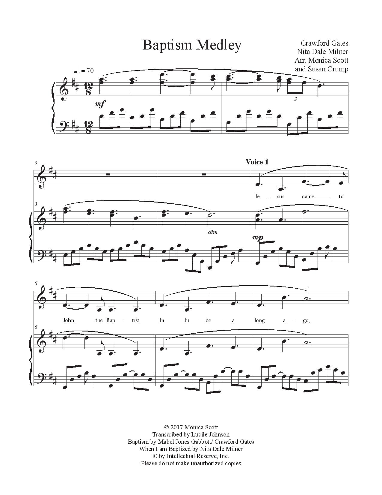 Baptism Medley – (Duet – Adult & Child) – Sheet Music – Monica